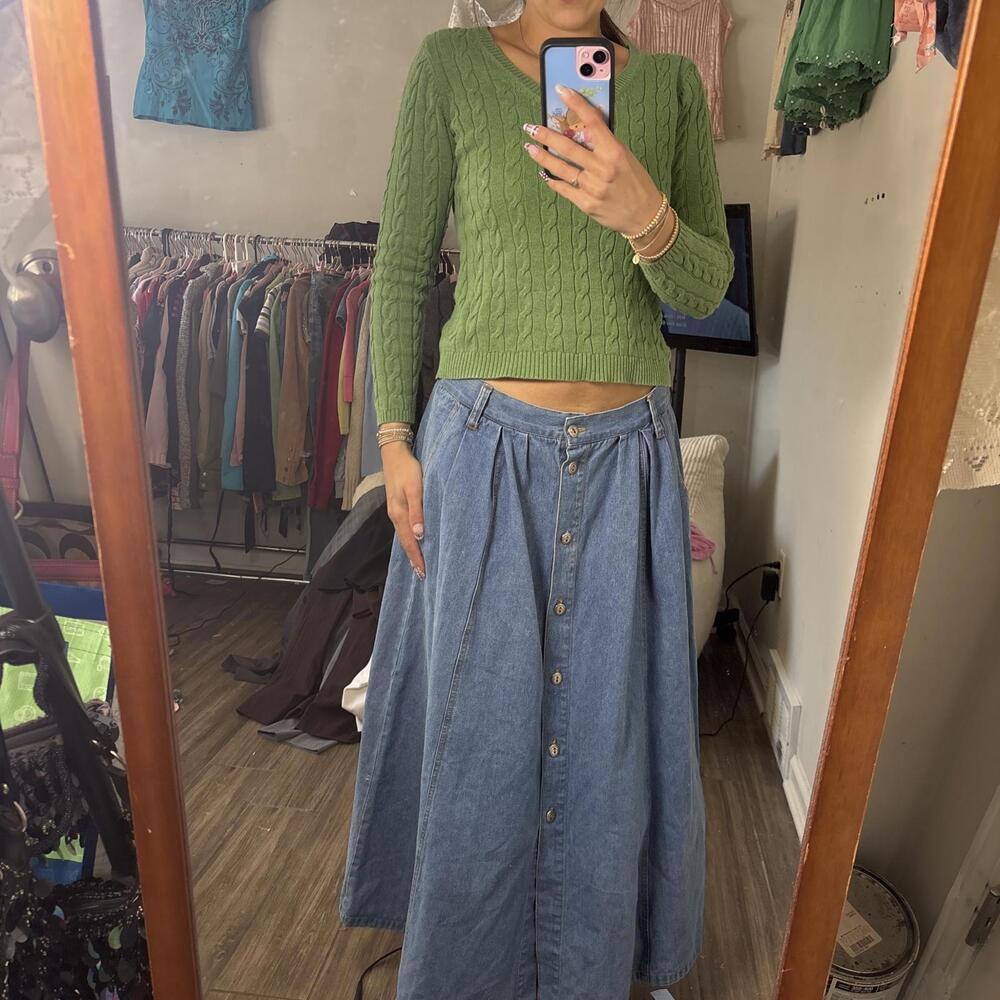 vintage denim button up maxi skirt